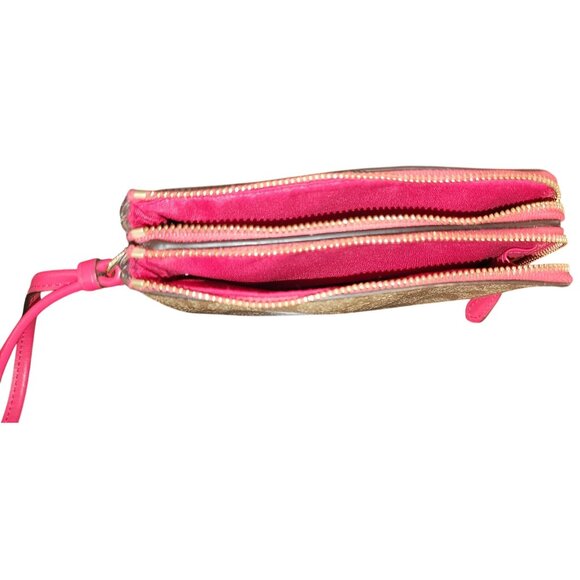 Coach Signature Double Zip Wristlet Pink Leather Trim - Picture 4 of 7